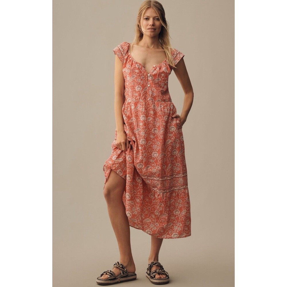 Anthropologie Velvet by Graham & Spencer Midi Dress Jazlyn Cotton Boho Sz XL NWT
